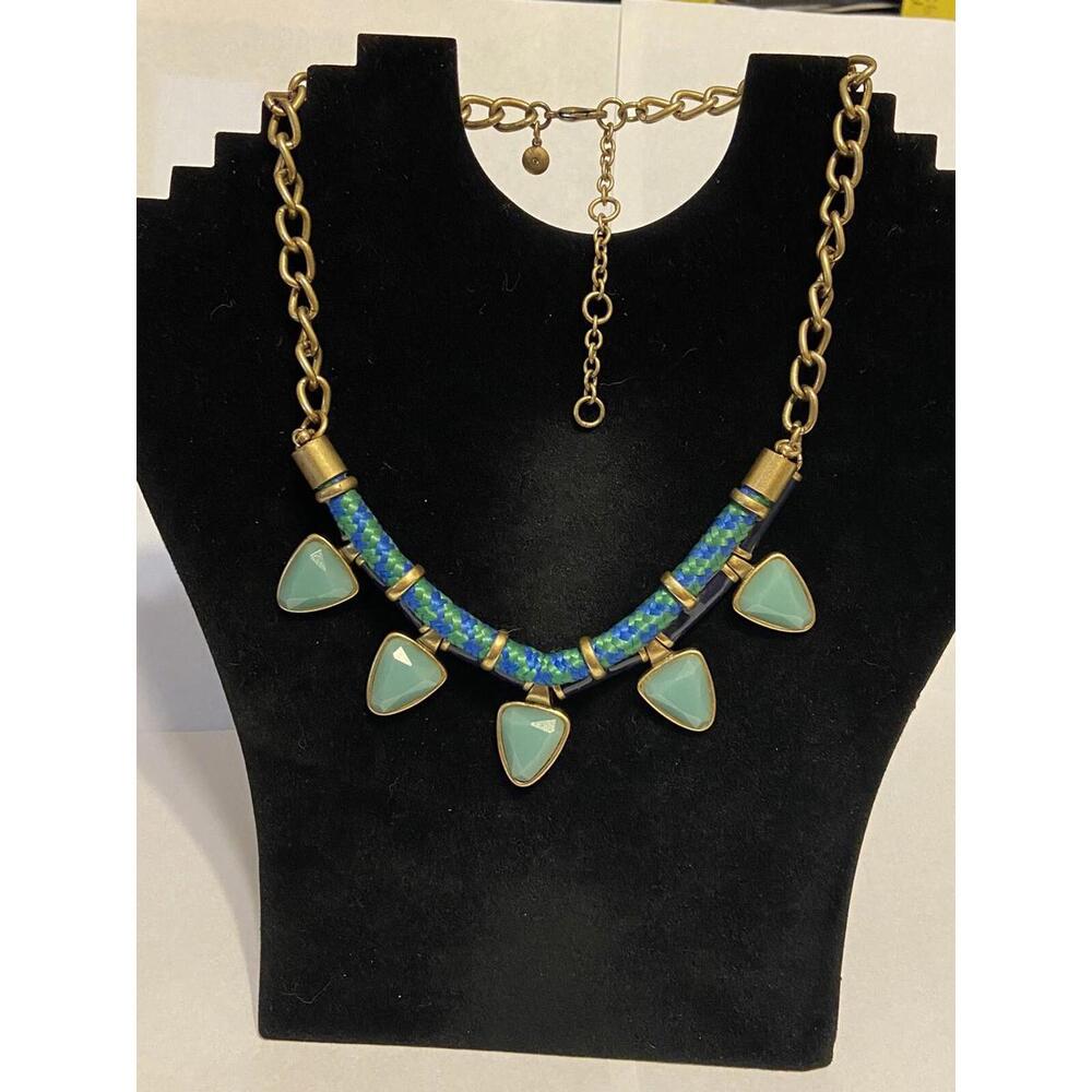 J Crew Necklace Statement Turquoise Faux vintage & blue gems goldtone chain